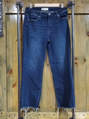 Risen Women's Dark Blue Raw Hem Denim Jeans Streetwear Frayed Stretch